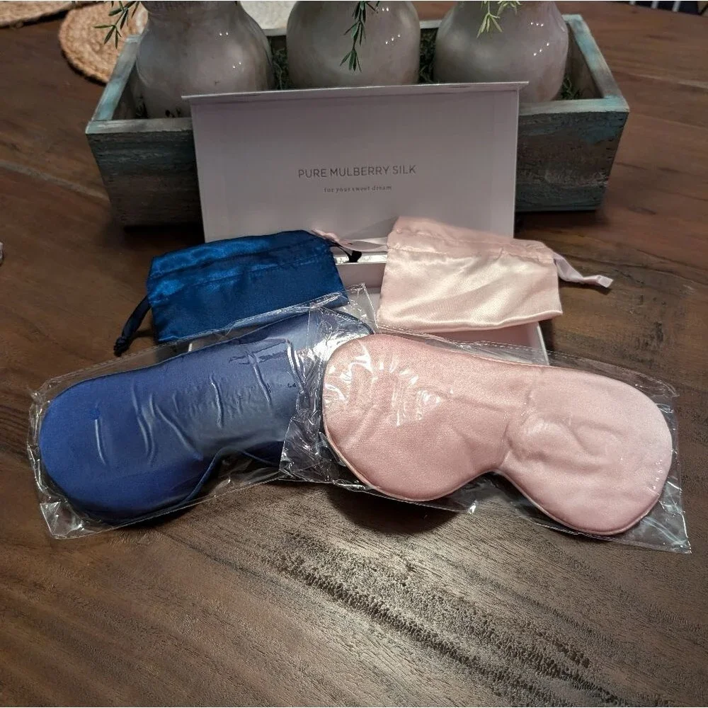 Pure Mulberry Silk Eye Mask Gift Set of 2 Pink Blue